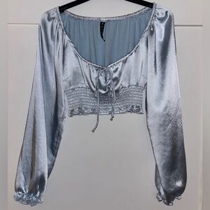 Motel Rocks Satin Blue Crop Top